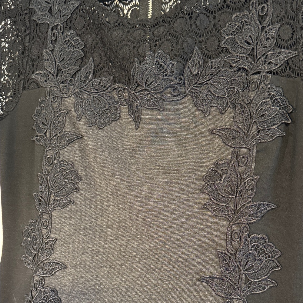 41 Hawthorn Lace Appliqué Cap Sleeve Dress Black Gray Womens Medium - Picture 5 of 11